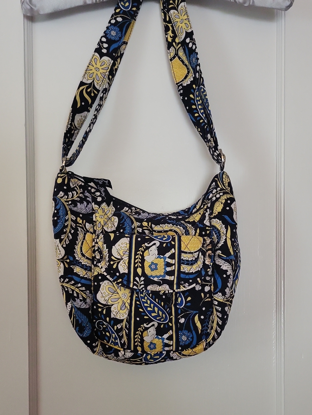 Vera Bradley Shoulder Bag. Black, Blue and Gold Elephant Print.